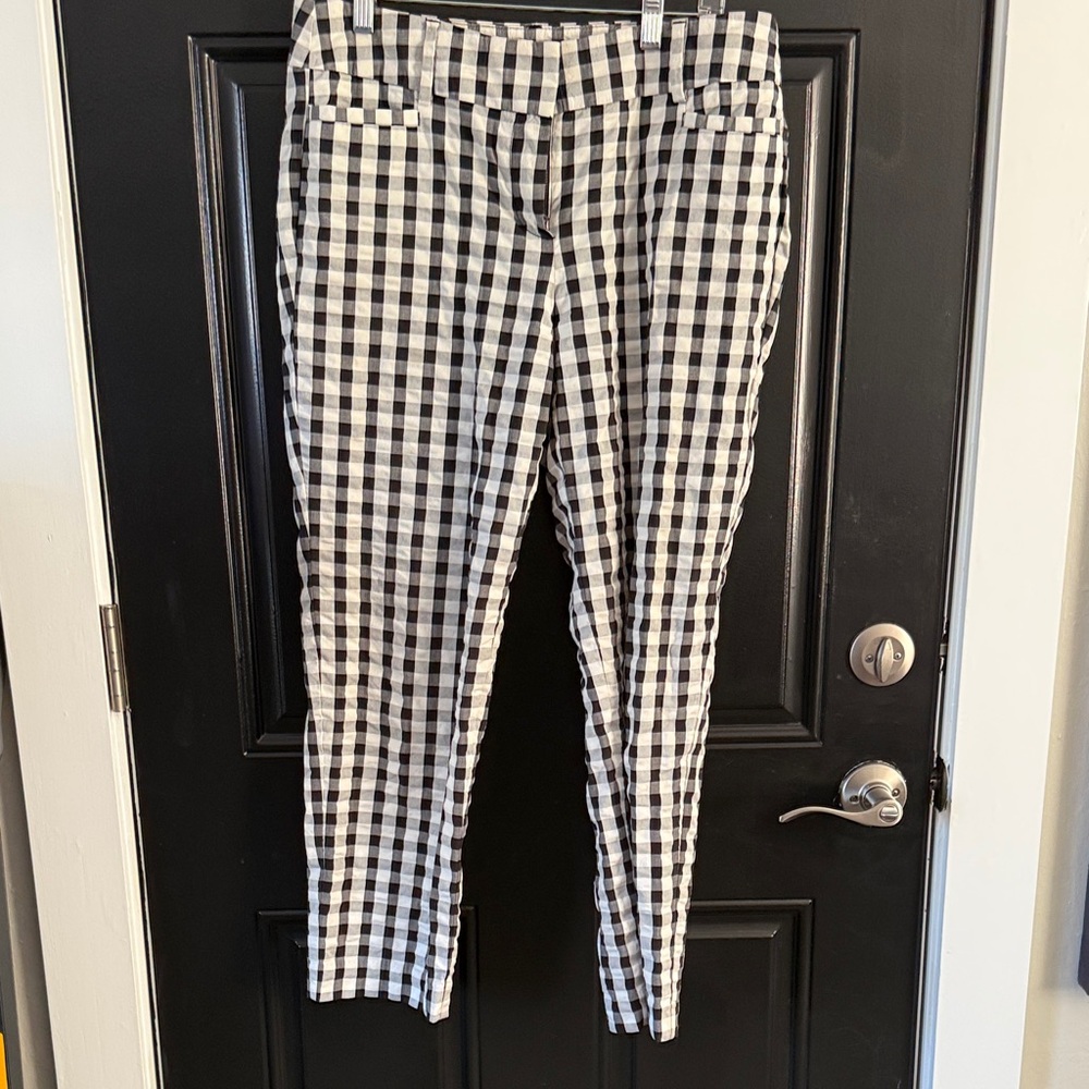 LOFT Black and White Gingham Ankle Pants